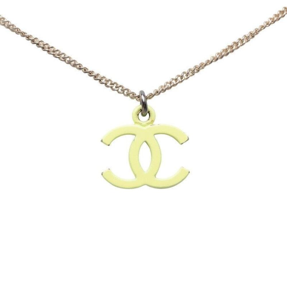 Chanel CC Logo Necklace Silver Yellow